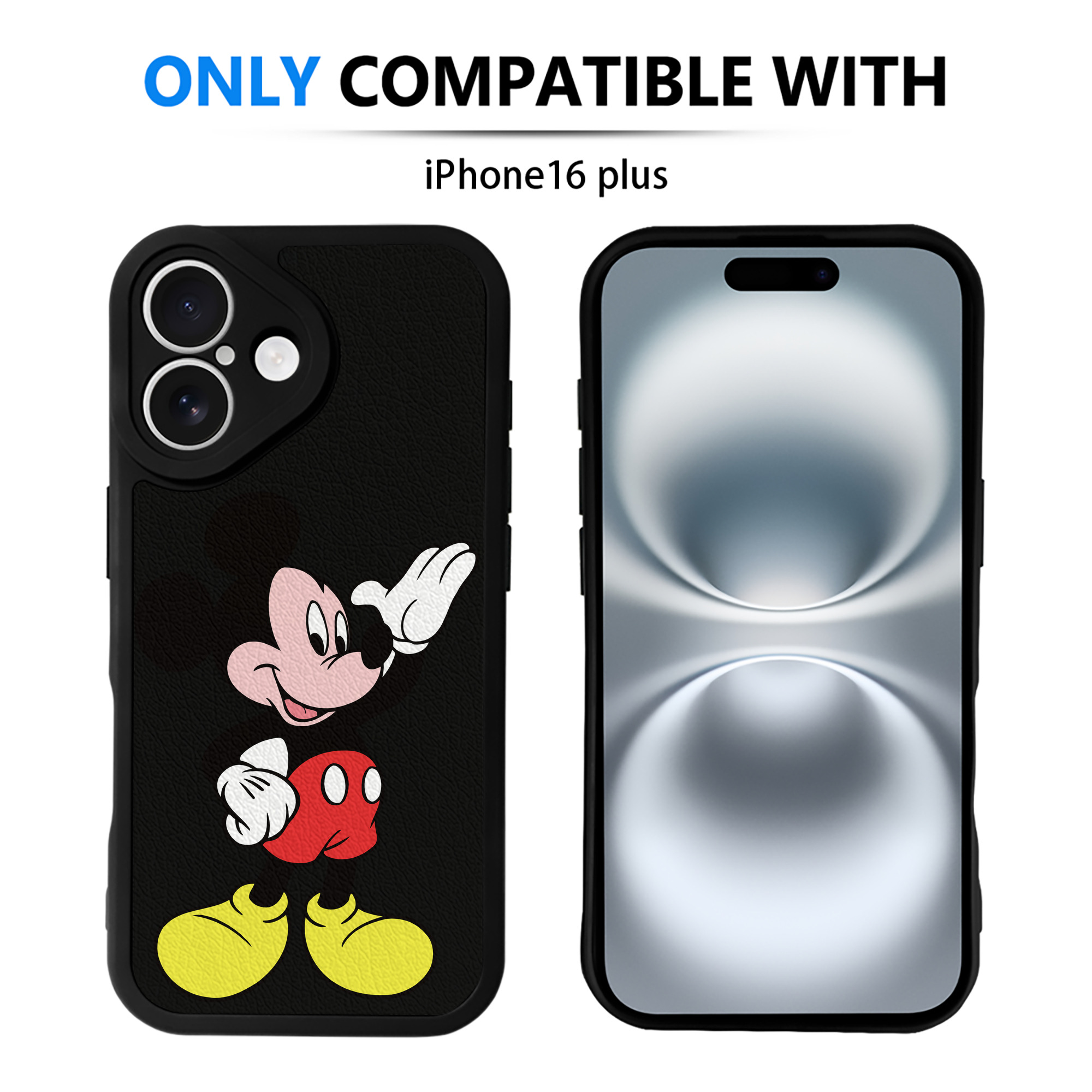 （画像用） ミッキーマウス Mickey Mouse 【iPhone 16シリーズ対応】シリコンスマホケース（レザー調） 材質：シリコン
